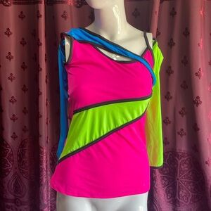 Balera Neon Pink Green Blue Dance Top Detached Sleeves Size LA